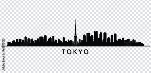 Slika na platnu Vector illustration black silhouette of tokyo city skyline with tower
