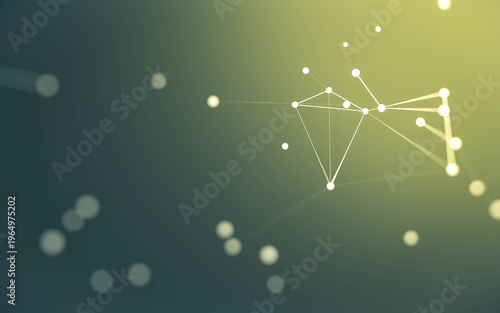 Abstract background. Molecules technology with polygonal shapes, connecting dots and lines. Connection structure. Big data visualization.