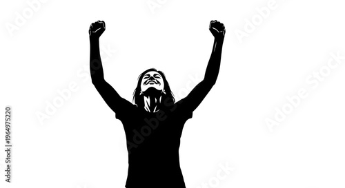 Silhouette of a woman celebrating with raised arms.