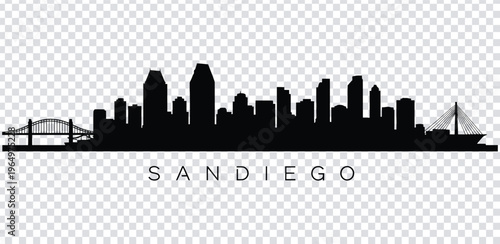 Vector illustration san diego city skyline silhouette with bridge and ship