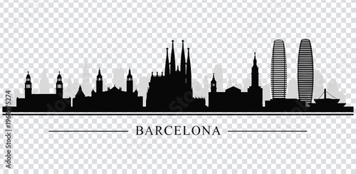 Vector illustration black silhouette of barcelona city skyline with various towers and spires