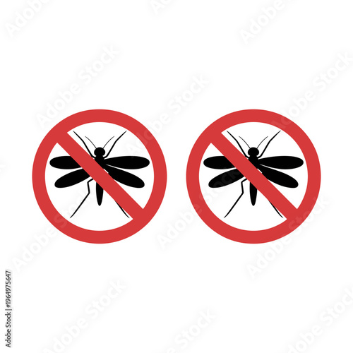 Mosquito icon vector illustration with red prohibition sign