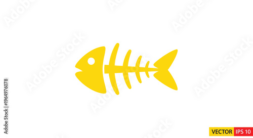 Yellow fish skeleton icon isolated on white background. Simple flat design.