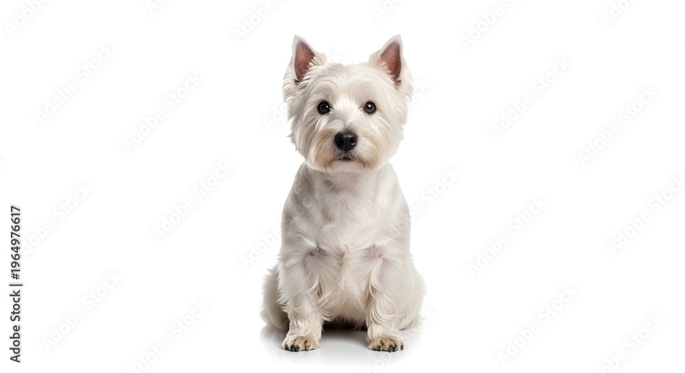 Obraz premium Close up portrait of West Highland White Terrier face isolated on white background realistic studio style pet image showing cute expression and clean minimal composition for animal concept use
