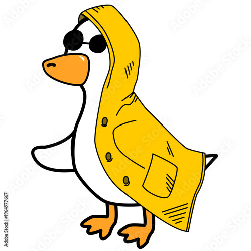 Duck Wearing a Yellow Raincoat and Sunglasses