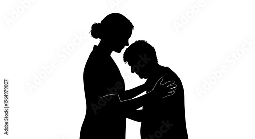 Silhouette of Mother and Child Embracing.