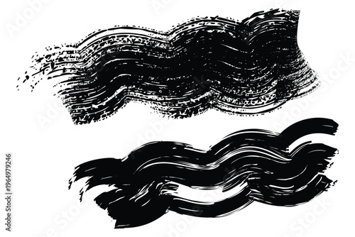 Abstract brush stroke art with black and white tonal waves