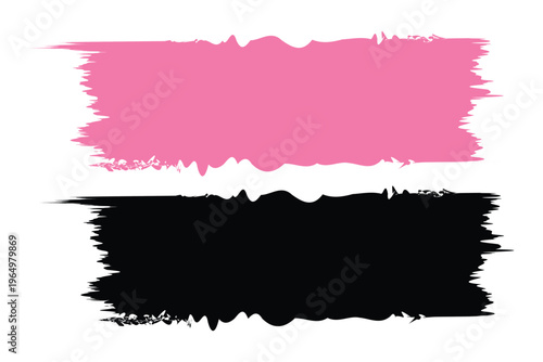 Brush stroke stain illustration with pink and black colors on white background