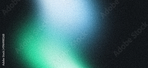 Photos Glowing grainy background, light blue green abstract noisy shape on black backdr