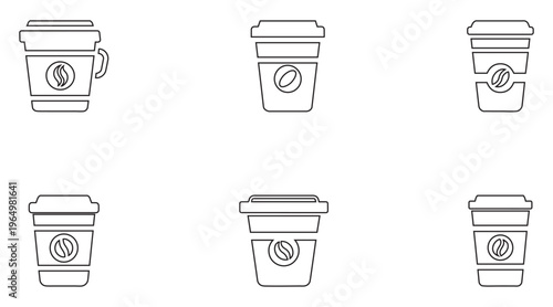 Coffee cup line icon vector set, hot paper coffee cup drinks outline icon vector illustration