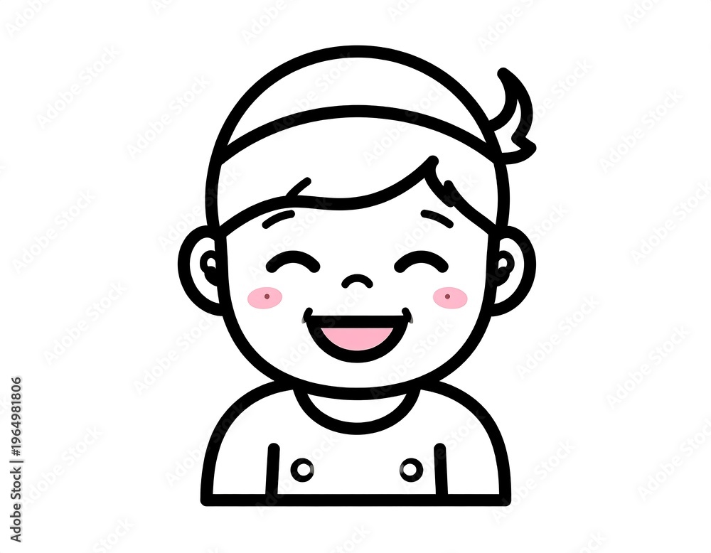 Fototapeta premium A smiling cartoon boy with rosy cheeks and a cheerful expression
