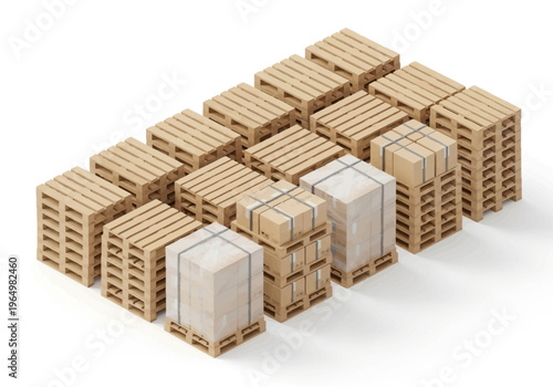 Stacked cargo on wooden pallets, representing logistics and storage solutions for goods