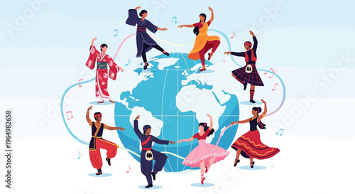 People Dancing Around The World International Dance Day Vector Illustration