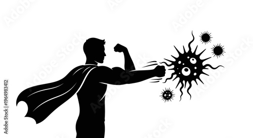 Superhero Fighting Virus Infection Illustration Silhouette.