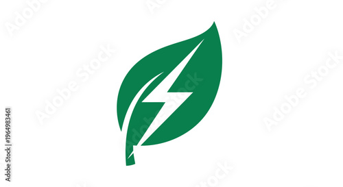 Green Leaf with Lightning Bolt Symbol - Sustainable Energy Concept