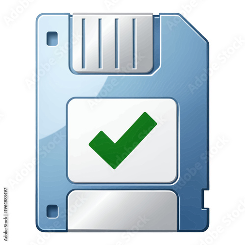 Blue Floppy Disk Vector Icon with Green Checkmark