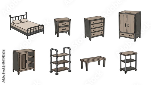 Collection of furniture icons for interior design and home decor