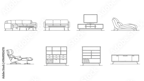 Collection of Modern Furniture Designs in Line Art Style