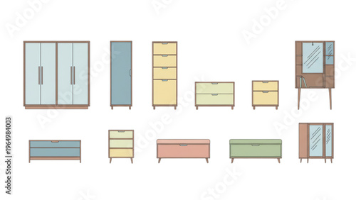 Minimalist Furniture Collection Wardrobes, Dressers, and Cabinets Set