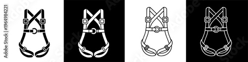 Set of four safety harness icons in different styles.