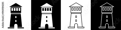 Set of Guard Tower Icons in Different Styles.
