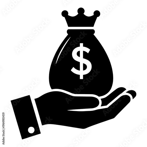 Hand Holding Money Bag Line Icon