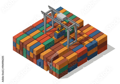 Container Ship Loading and Unloading with Gantry Crane in a Port