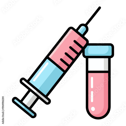 Medical Syringe and Test Tube Flat Icon