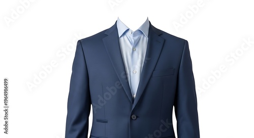 Elegant men's blue suit jacket with a light blue shirt, perfect for business professionals and formal occasions, promoting a smart corporate image