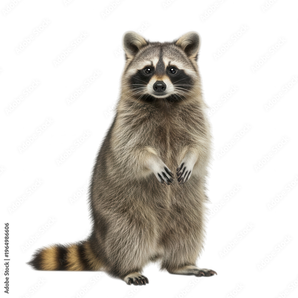 Obraz premium A raccoon standing on its hind legs isolated on transparent background