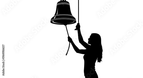Woman Ringing Bell Silhouette Profile View.