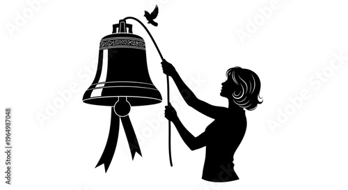 Woman Ringing Large Church Bell.