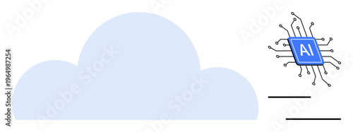 Cloud technology, AI innovation, data exchange, machine learning, futuristic IT, smart systems. A cloud icon linked with a microchip labeled AI. Cloud technology and AI innovation concept
