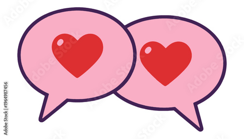 Pink Speech Bubbles with Red Heart Vector Icon