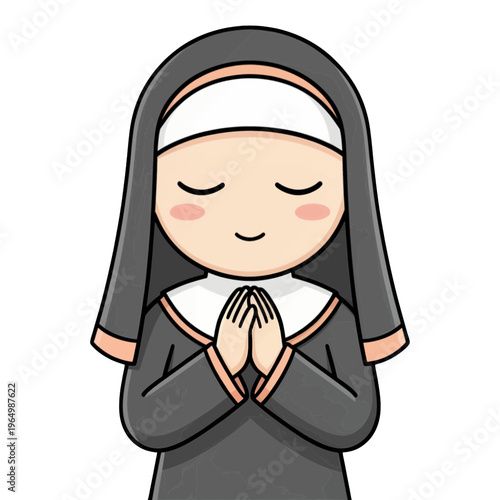 Praying Nun Vector Icon with Hands Together