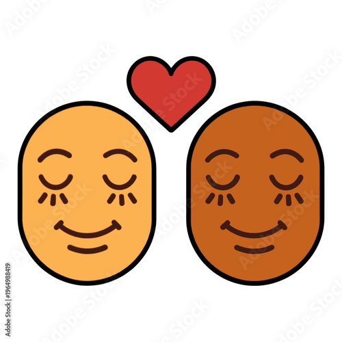 Smiling Happy Faces with Heart Vector Icon