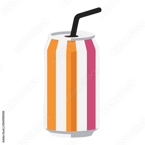 Striped Soda Can with Straw Vector Icon