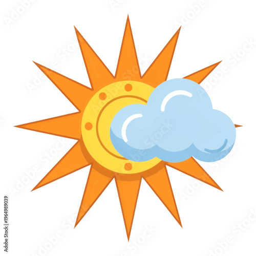 Sun and Cloud Vector Icon on Black Background