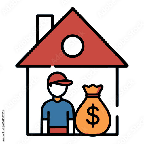 Thief with Money Bag Flat Line Icon