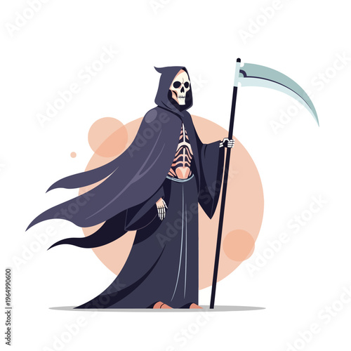 Grim Reaper with Scythe, Skeleton Figure in Dark Robes, Haunting Aura