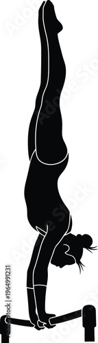 Gymnast Performing Handstand On Parallel Bars Silhouette Vector Graphic Isolated On White Background Asset