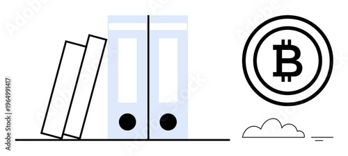 Bitcoin concept. Bitcoin icon with document files cryptocurrency management and digital finance. Bitcoin technology for accounting, financial planning, and blockchain storage systems