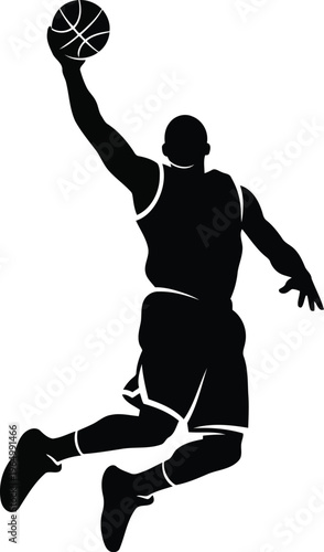 Basketball Player Dunking Ball Silhouette Vector Illustration for Sports Branding and Graphic Design Projects