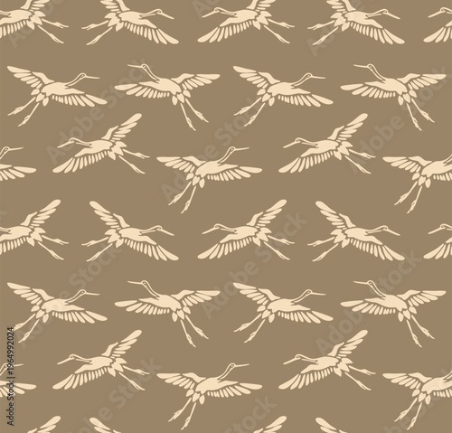 Japanese Flying Crane Bird Vector Seamless Pattern