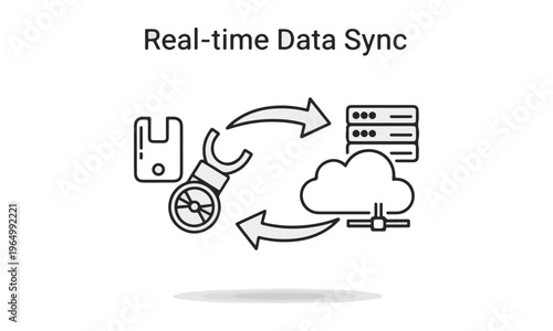 Real-time Data Sync" Icon. Data synchronization between cloud, server, and device. Vector isolated illustration.