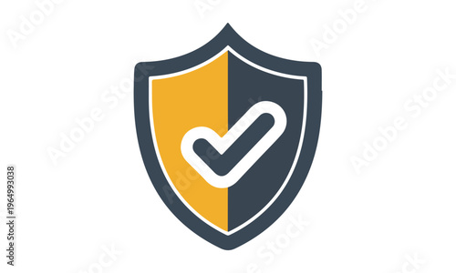 Security Shield Icon with White Checkmark, Yellow and Dark Gray Vector Graphic