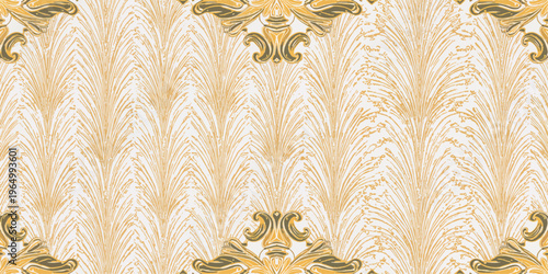 Vintage golden floral ornament pattern with antique Thai art style and retro seamless wallpaper texture for luxury ancient wall decoration design