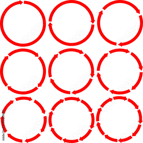 Circular arrows with varying number of arrows.
