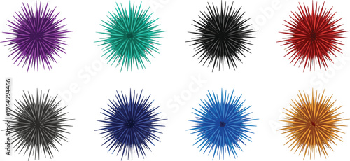 Foto Colorful Sea Urchin Vector Set with Detailed Spiny Shapes, Multiple Vibrant Colo