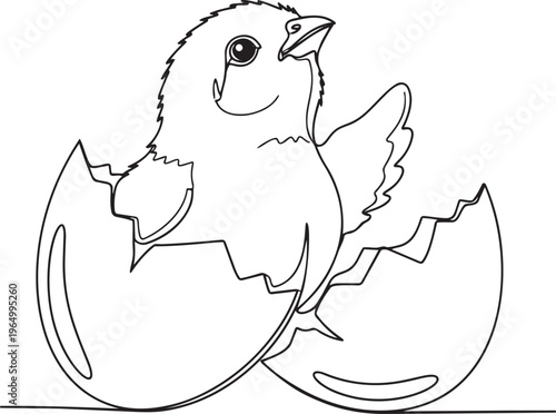 Adorable newborn chick emerging from its cracked eggshell, a cheerful symbol of fresh beginnings and spring's awakening, ready for new adventures